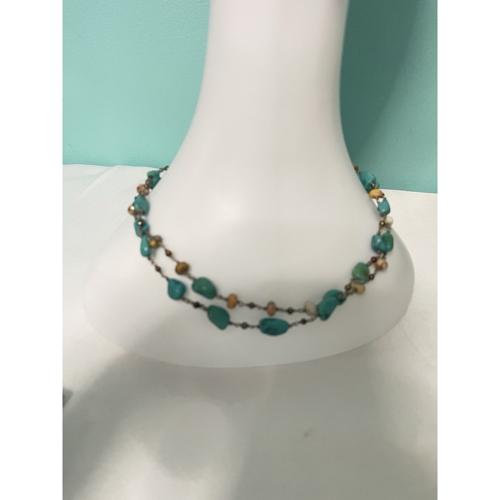 Vintage Blue Beaded Multilayer Statement‎ Necklace L-2